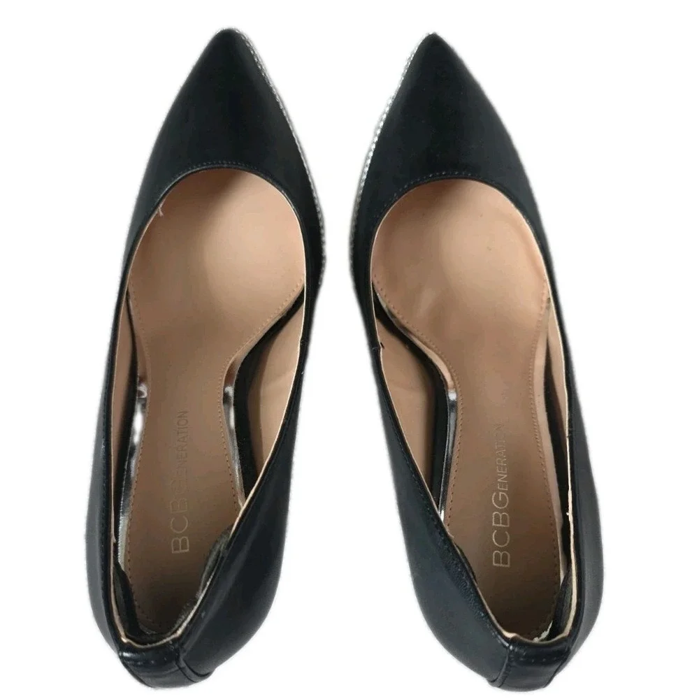 BCBGeneration Harlia Black Chain Trim Pointy Toe Stiletto HeelPump Size 8.5